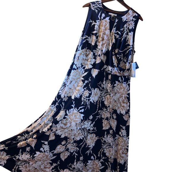 Womens Navy Blue Floral Maxi Dress  1X - Picture 8 of 10
